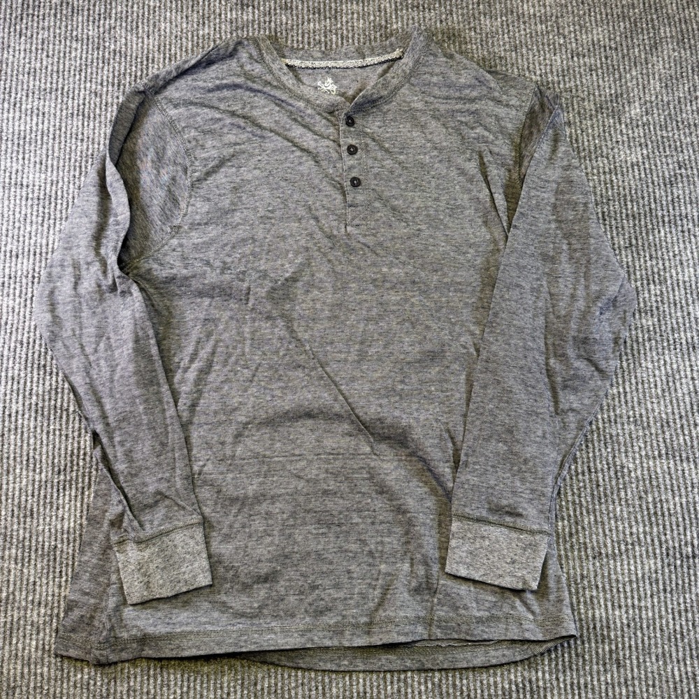 Rugby University Henley Shirt XL Gray Cotton Blend Long Sleeve Micro Stripe Top